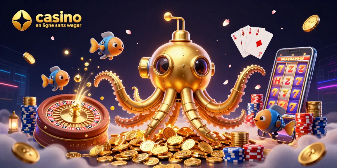 Découvrez le kraken doré dans un casino en ligne sans wager, entouré de pièces scintillantes.