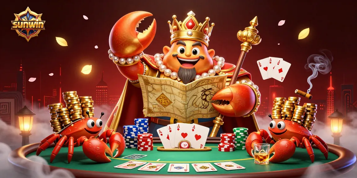 Engage with sunwin and its thrilling poker scene featuring a golden crab emperor, stacks of chips, and high-stakes action.