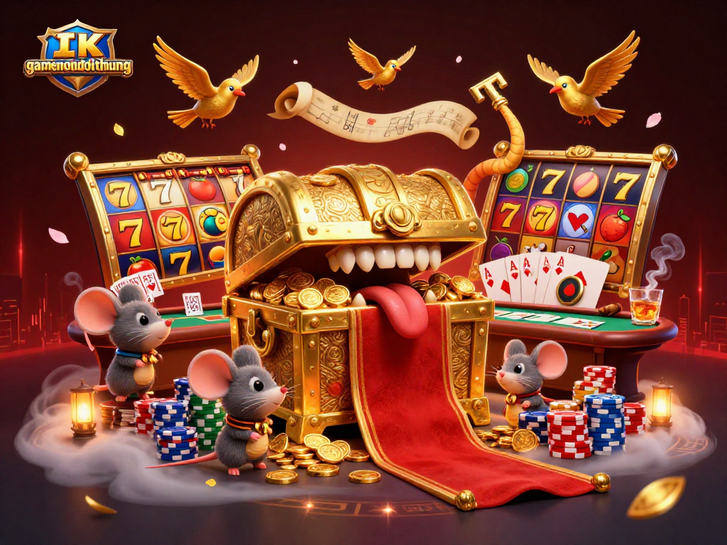 Experience the thrill of gamenohudoithuong with vibrant slot reels and a treasure chest of riches.