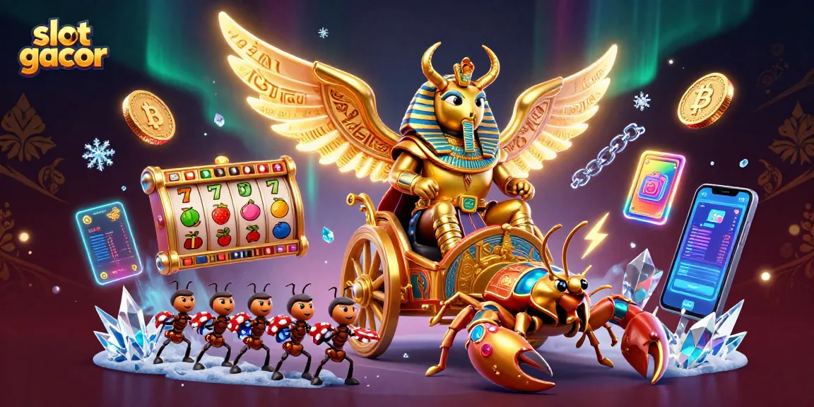 Engage with slot gacor excitement featuring dynamic 3D elements like spinning reels and glowing coins.