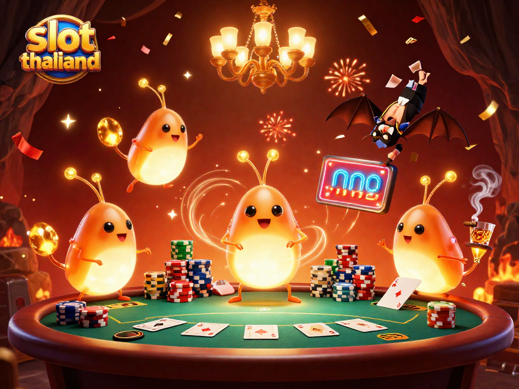 Enjoy slot thailand action in a vibrant casino scene with glowworms and a bat dealer.