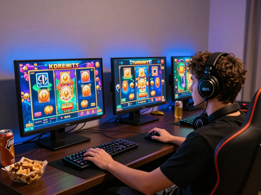 Player experiencing excitement with agen gacor slot games in a vibrant atmosphere