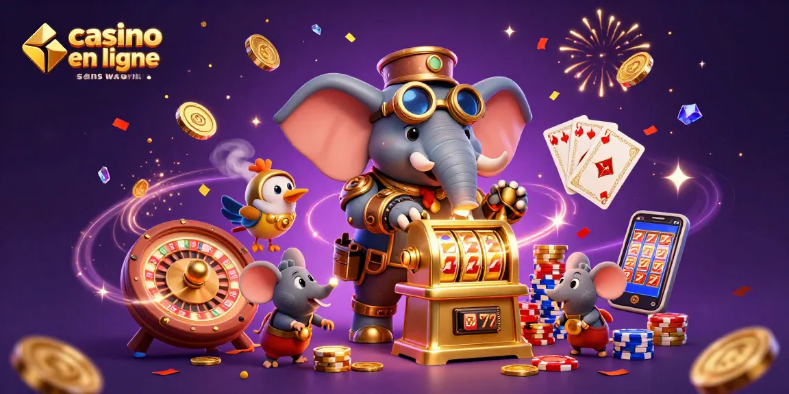 Profitez de l'expérience du casino en ligne sans wager avec un éléphant steampunk et des éléments de jeu riches.