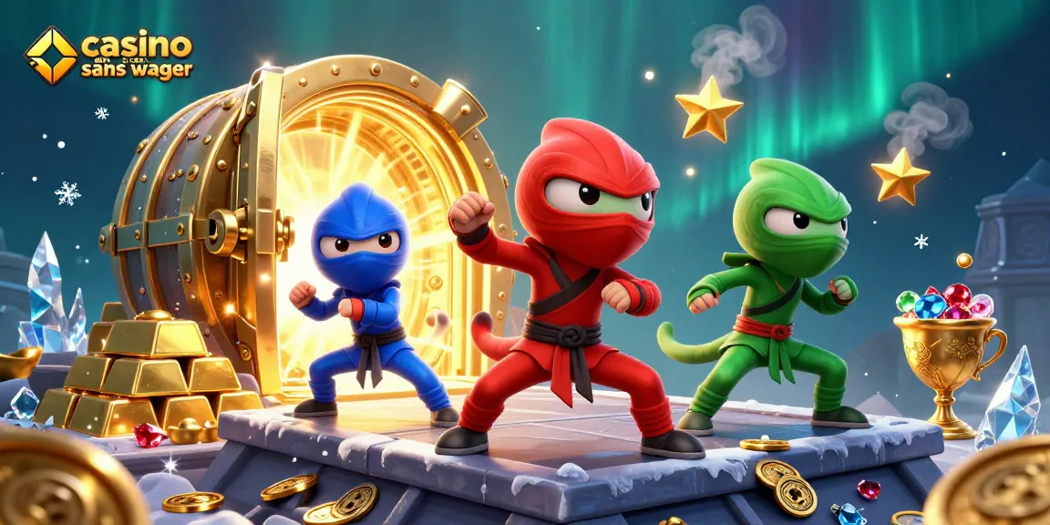 Jouez dans un casino en ligne sans wager avec une équipe de caméléons ninjas en action.