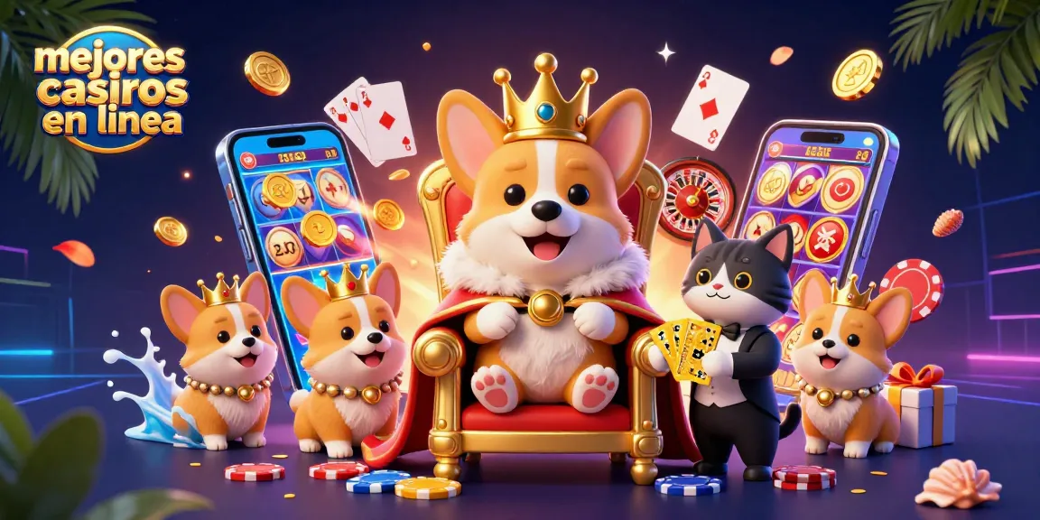 Mejores casinos en línea ilustración colorida mostrando juegos y premios.