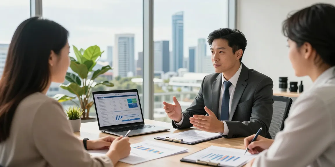 Financial Advice Gold Coast consultation with couple in a modern office.