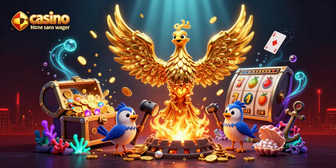 Atteignez des gains grâce aux jeux de casino en ligne sans wager avec un phénix doré vivant dans cette illustration captivante.