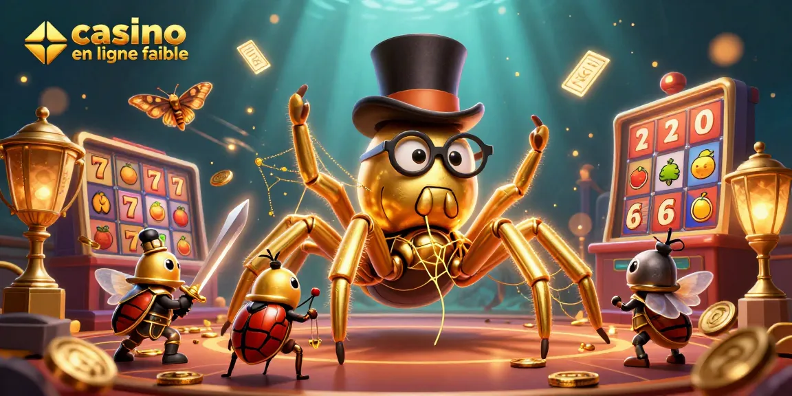 Jeu au casino en ligne fiable avec un tarantule en or et un chevalier scarabée au milieu des machines à sous.