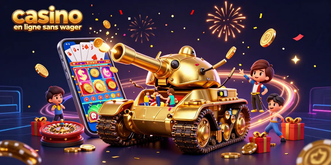 Célébrez votre victoire au casino en ligne sans wager avec cette illustration dynamique de jeu.