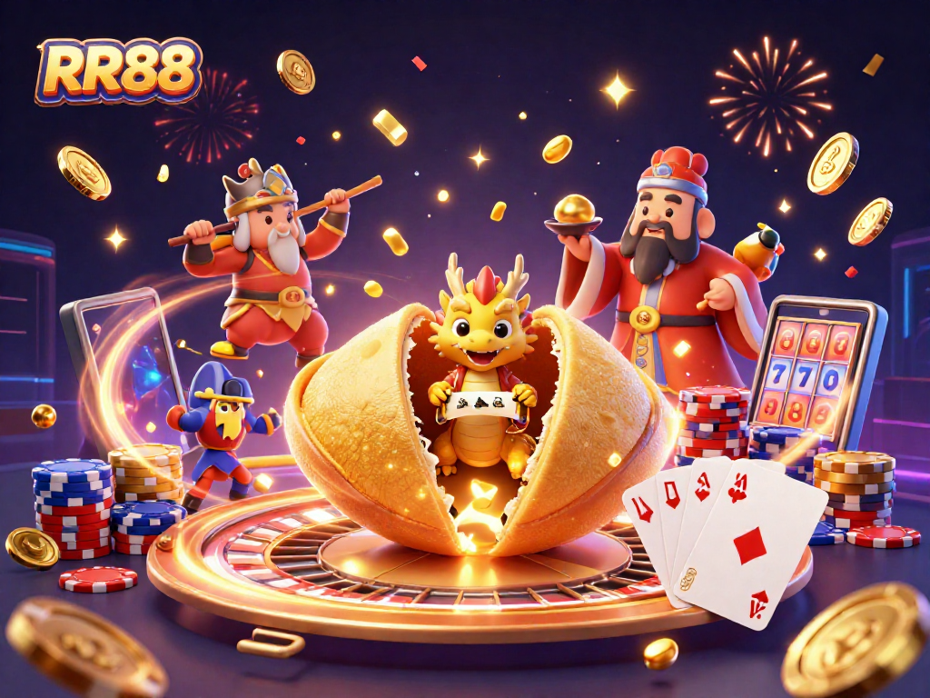 Experience the excitement of RR88 with golden treasures, dynamic characters, and casino excitement.