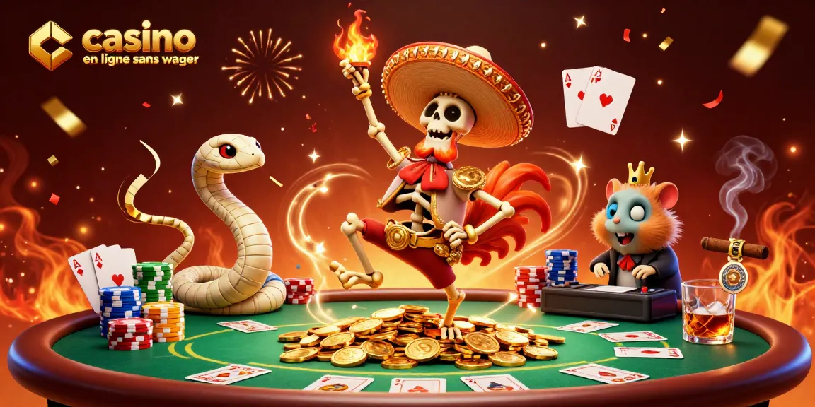 Le casino en ligne sans wager offre une danse victorieuse sur des pièces d'or et des cartes de poker.