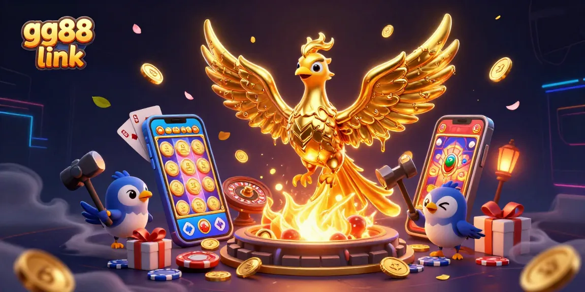 Experience thrilling gaming with gg88 link featuring a golden phoenix and dynamic casino elements.