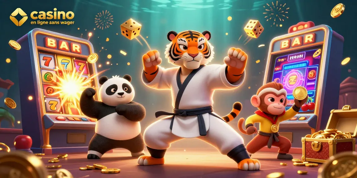 Vivez l'excitation des jeux dans un casino en ligne sans wager avec un tigre kung fu, un panda et un singe