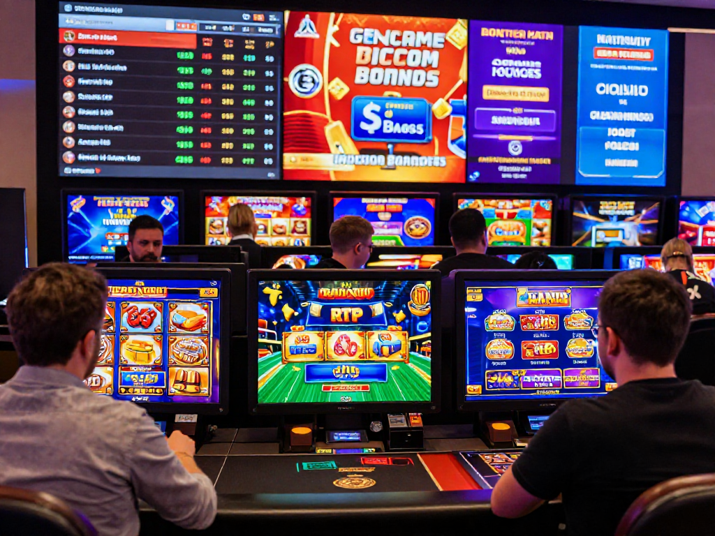 Exciting digital casino scene highlighting USA casinos for UK players with diverse gaming activities and vibrant atmosphere.