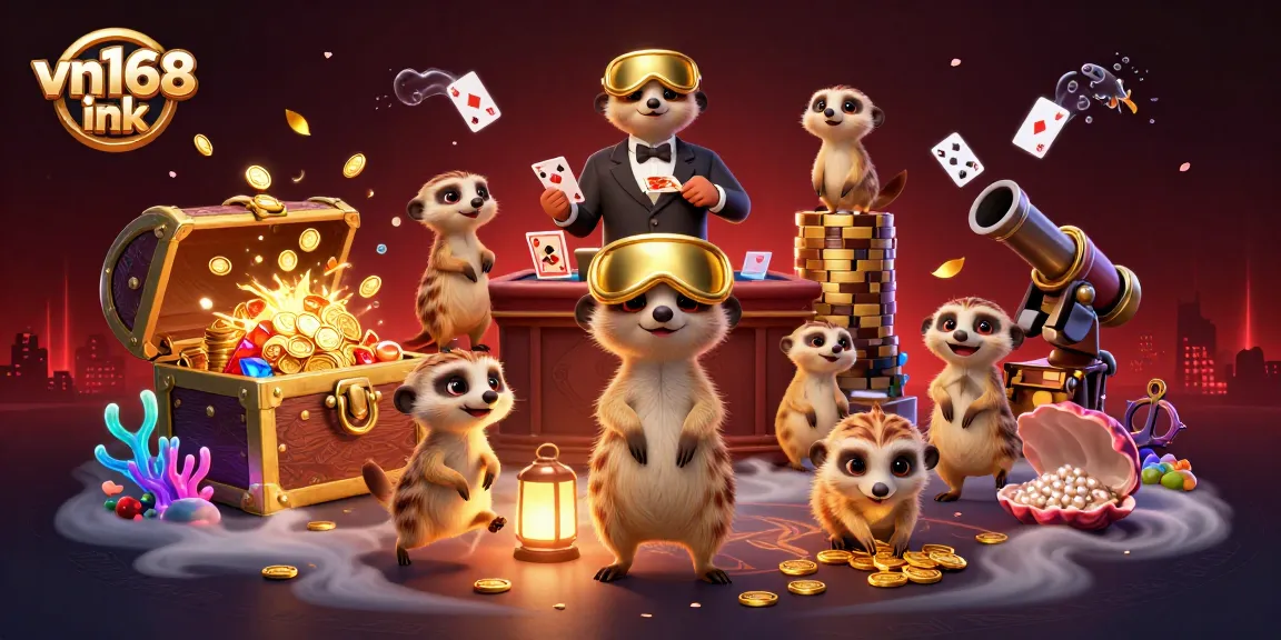 Engage with vn168 ink's vibrant online casino experience featuring playful meerkats and dynamic gaming elements.