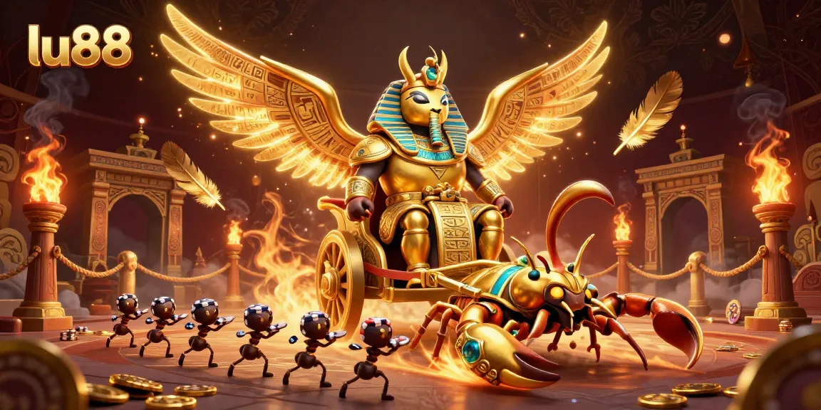 Experience thrilling gameplay with lu88 featuring a golden scarab beetle and jeweled scorpions in action.