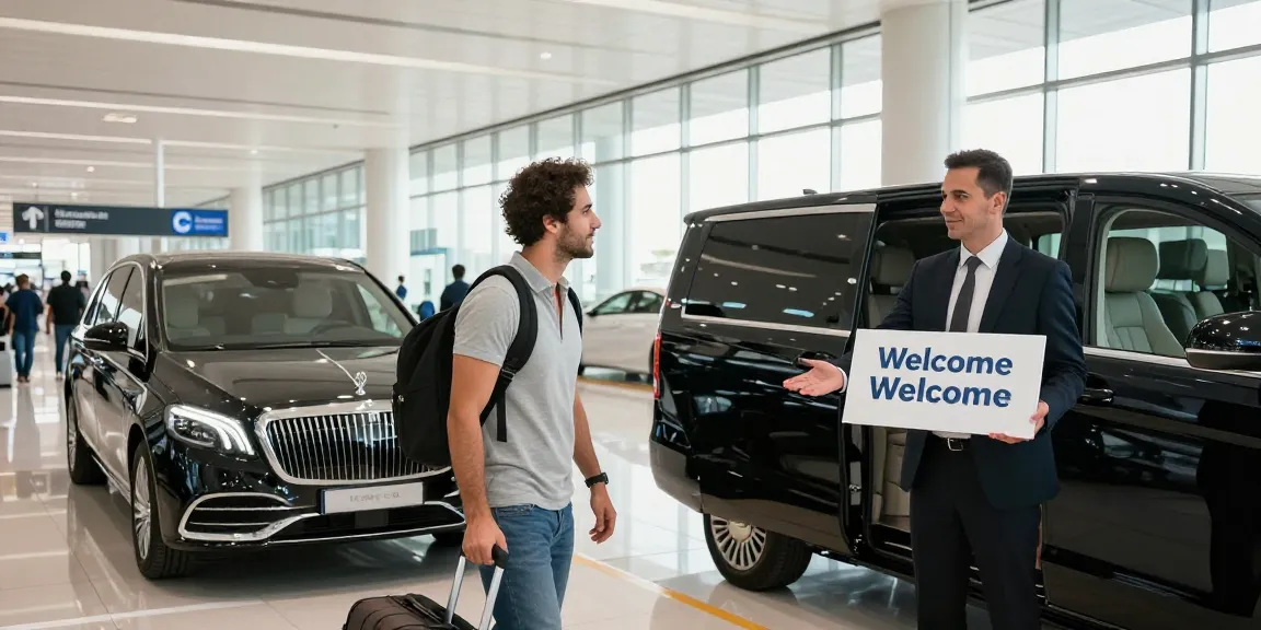 Airport Transfers Service Dubai with professional chauffeur welcoming traveler at Dubai International Airport.