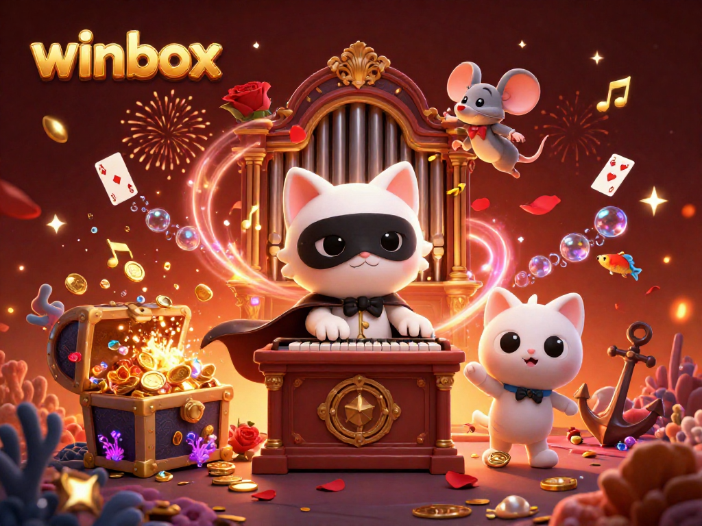 Winbox brings excitement to the casino world with vibrant 3D characters amidst magical elements.