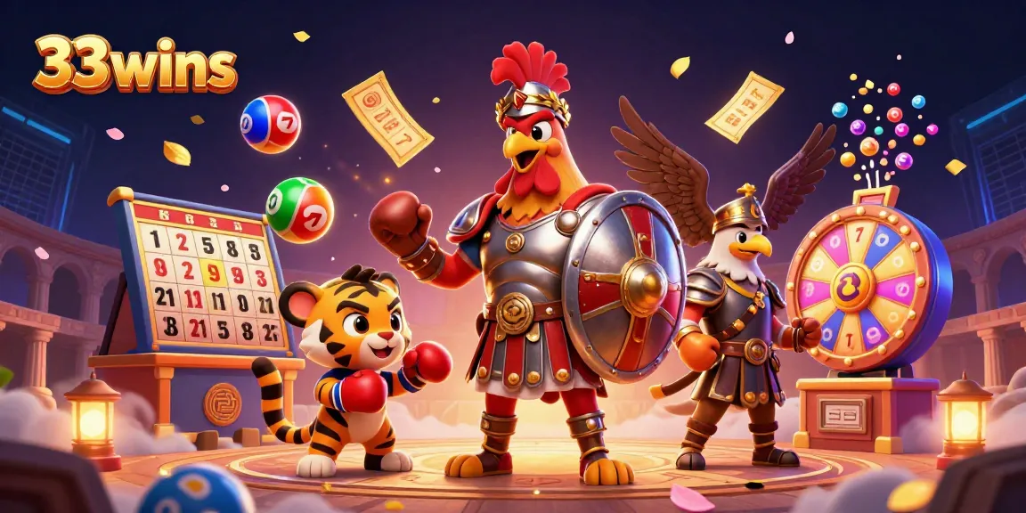 Experience the thrilling excitement of 33wins in an action-packed gaming scene with vibrant casino elements.