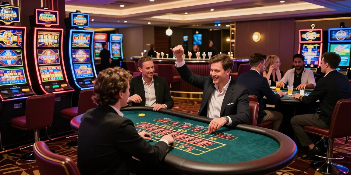 Exciting scene at a casino non UK, showcasing players enjoying games and celebrating wins in a vibrant atmosphere.