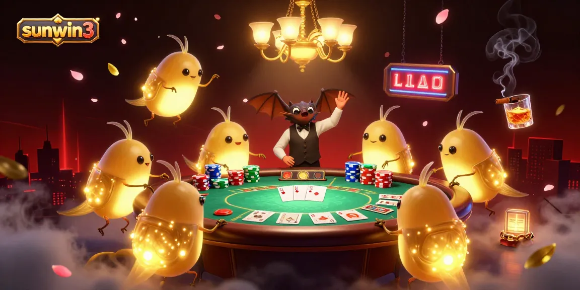 Experience thrilling gameplay at sunwin3 in this vibrant casino scene with glowworms and a bat dealer.