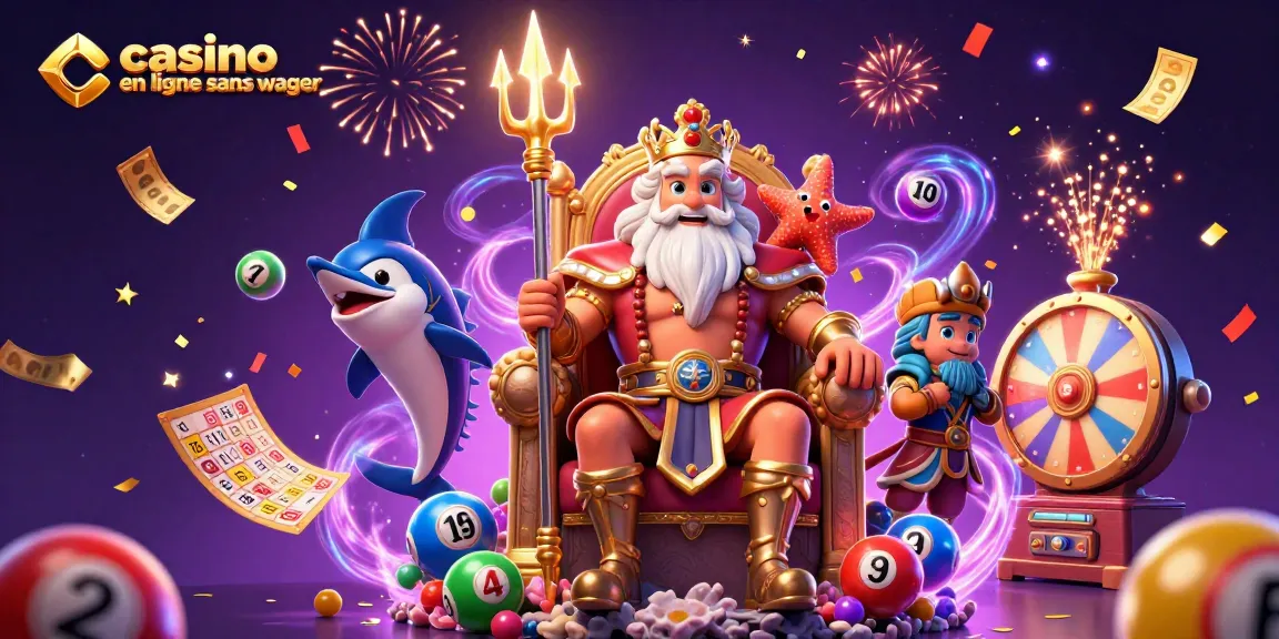 Images de casino en ligne sans wager avec le roi Neptune et des lots captivants.