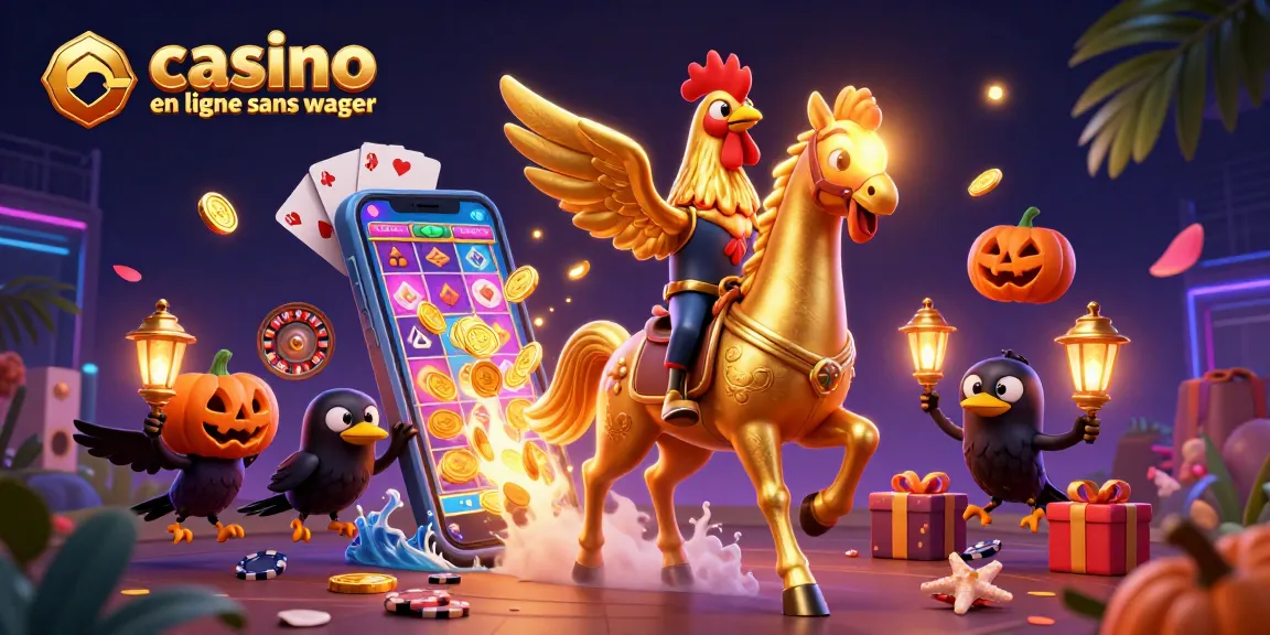Jouer dans un casino en ligne sans wager avec un personnage central vibrant et des éléments de jeu animés.