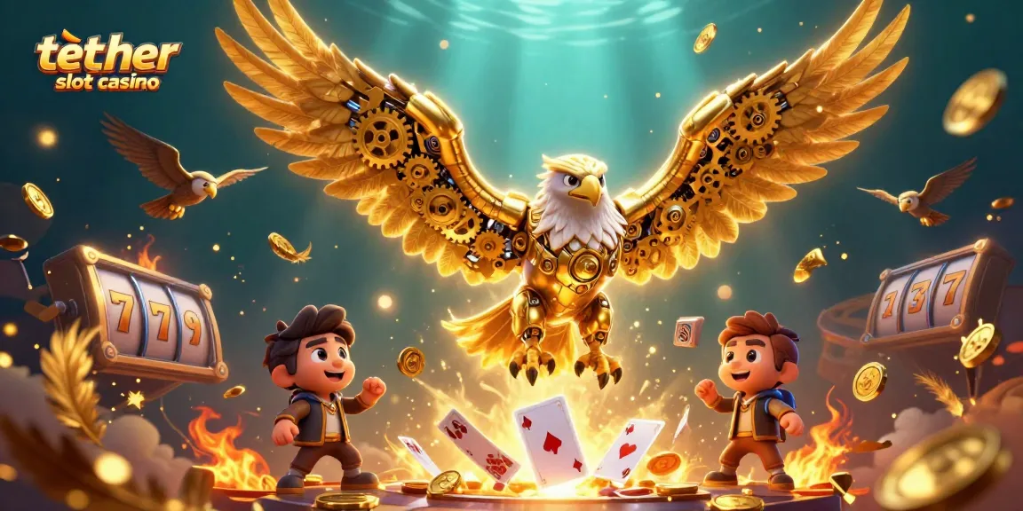 Scopri il tether slot casino tra una pioggia di carte e monete d'oro mentre l'aquila meccanica vola.
