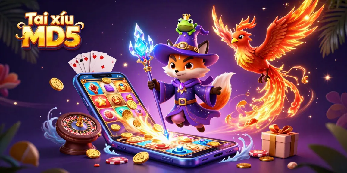Tài xỉu MD5 entertains with vibrant slots and magic in an enchanting digital scene.