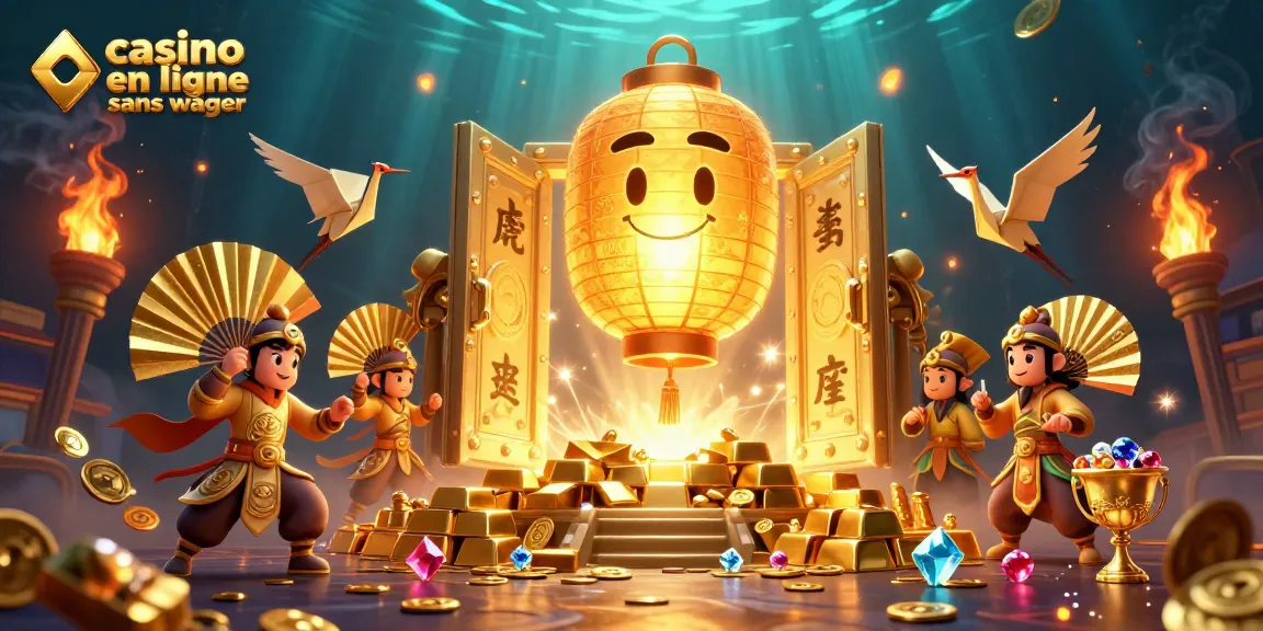 Visitez le casino en ligne sans wager et explorez des trésors scintillants dans cette illustration animée.