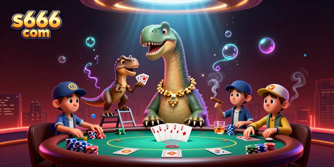 Join the fun at s666 com with an epic poker showdown featuring a giant brontosaurus.