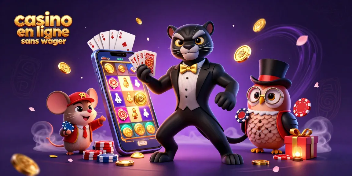 Le casino en ligne sans wager offre des jeux captivants comme vu dans cette scène festive, avec une panthère élégante et des personnages animés.