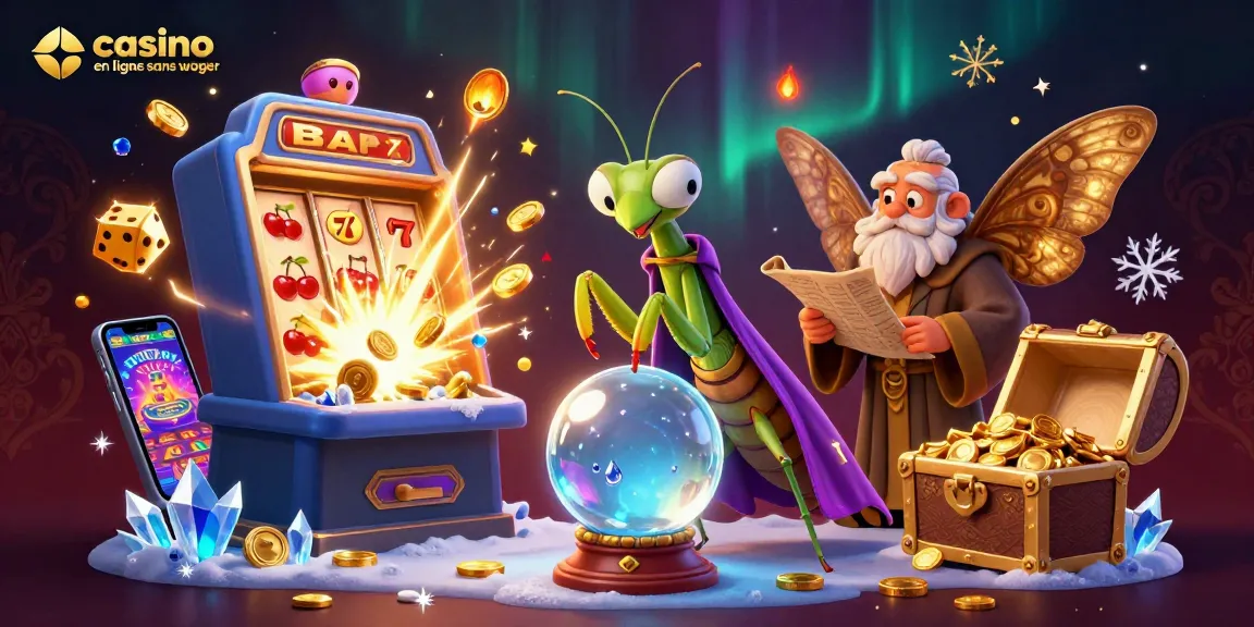 Image captivante illustrant un casino en ligne sans wager avec des éléments de jeux et des personnages dynamiques.