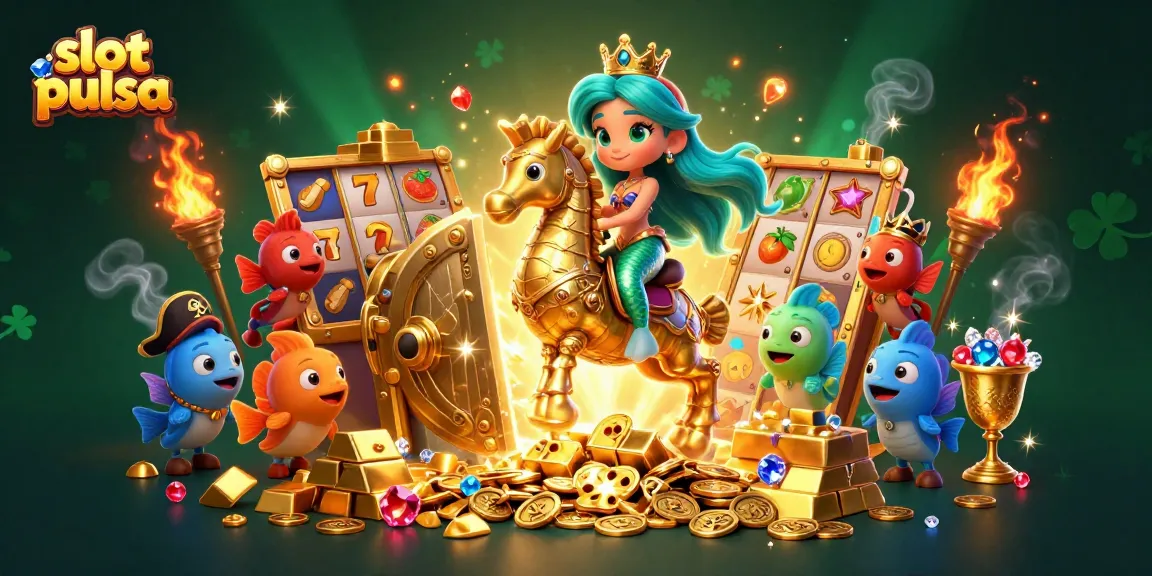 Menghadirkan slot pulsa melalui princess duyung dan kuda laut emas yang mengelilingi harta karun di bawah laut.