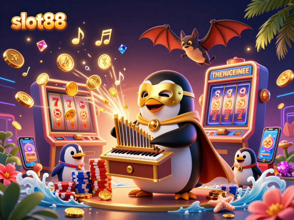 Experience the excitement of slot88 with a vibrant 3D scene showcasing jackpots and thrilling winnings.