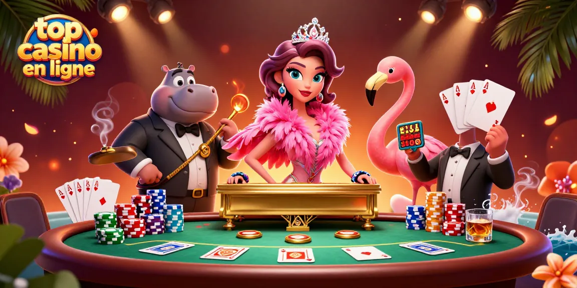 Vivez l'excitation des jeux avec la chanteuse flamant et le bassiste hippo dans un top casino en ligne.