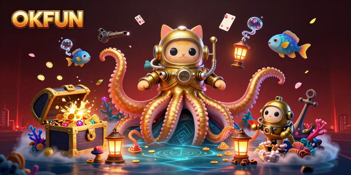 Engage in winning adventures at OKFUN with a vibrant 3D treasure scene packed with excitement.
