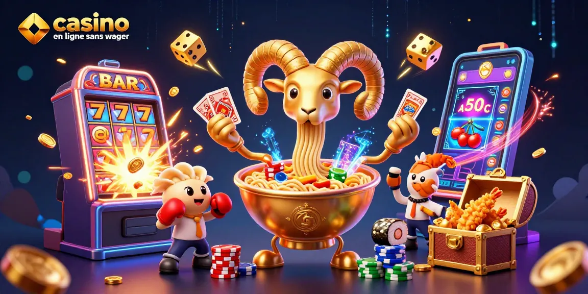 Visualisez un casino en ligne sans wager avec des animations colorées présentant des jeux captivants et de l'excitation.