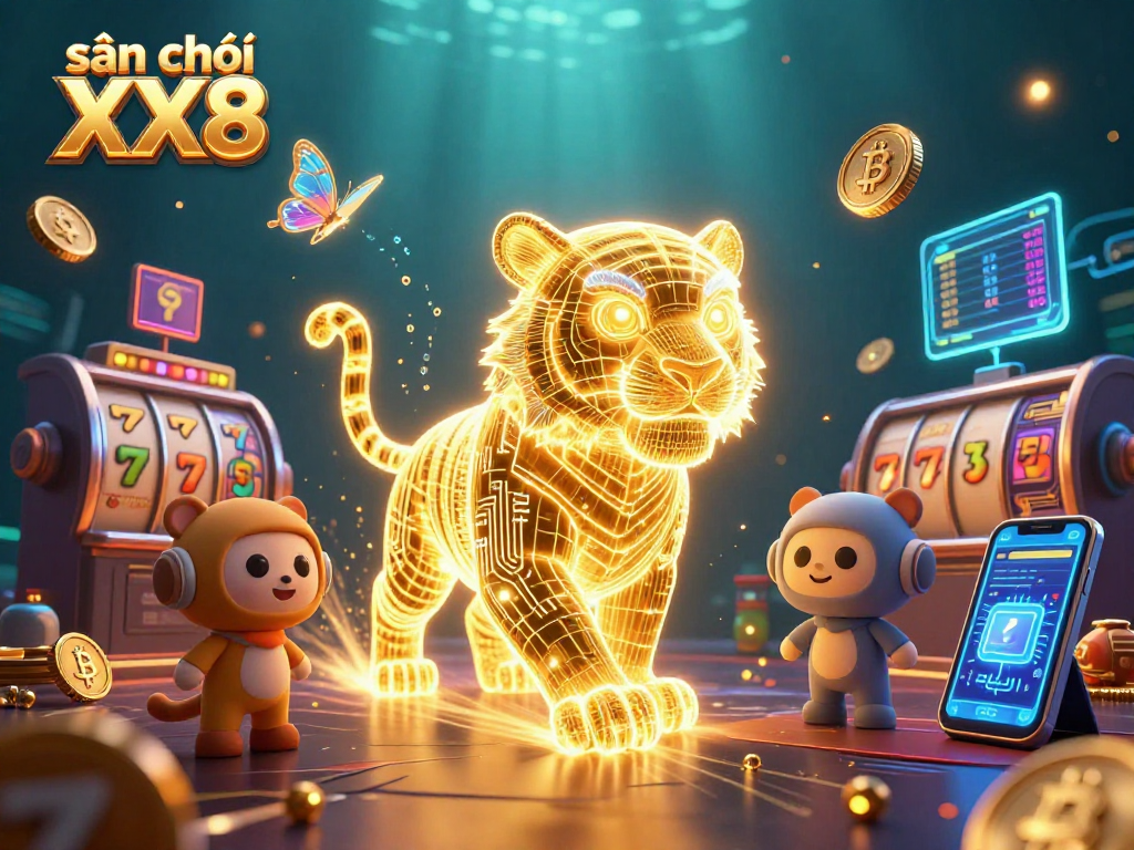Experience the thrill of sân chơi XX8 with vibrant casino elements and 3D digital illustrations.