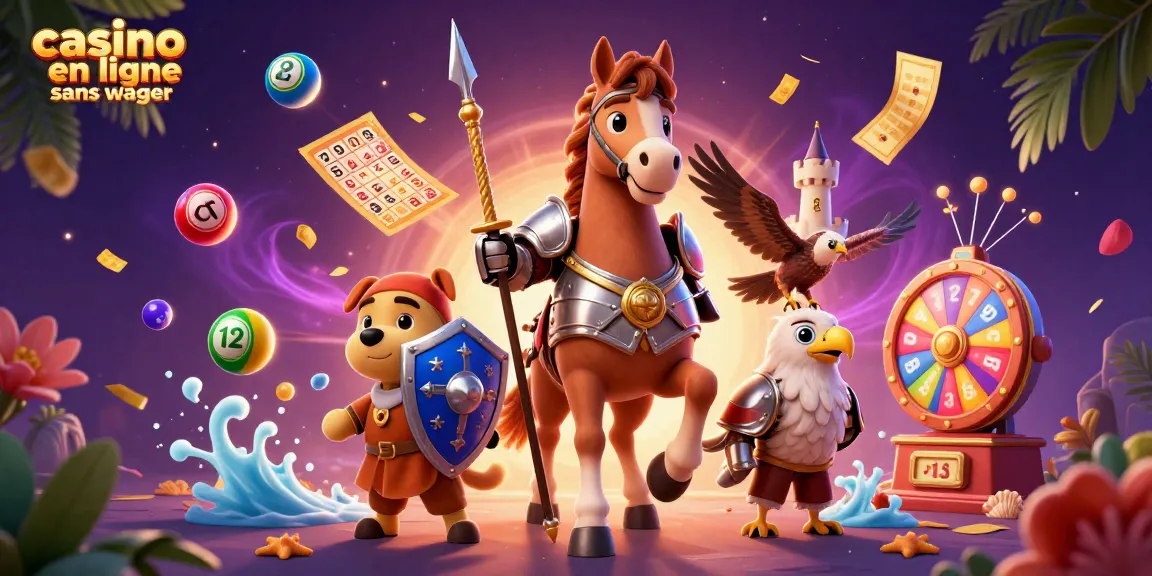 Illustration représentant un casino en ligne sans wager, avec des éléments de jeux colorés en pleine action.