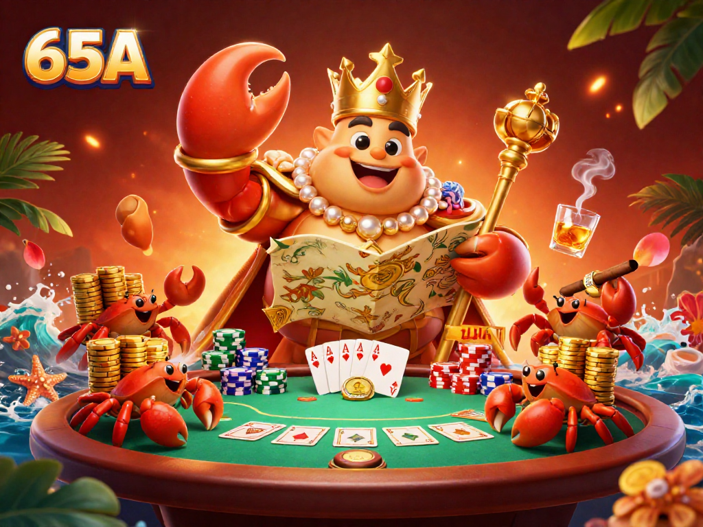 Aposte no cassino virtuais 65A com um imperador caranguejo dourado rodeado por suas riquezas.