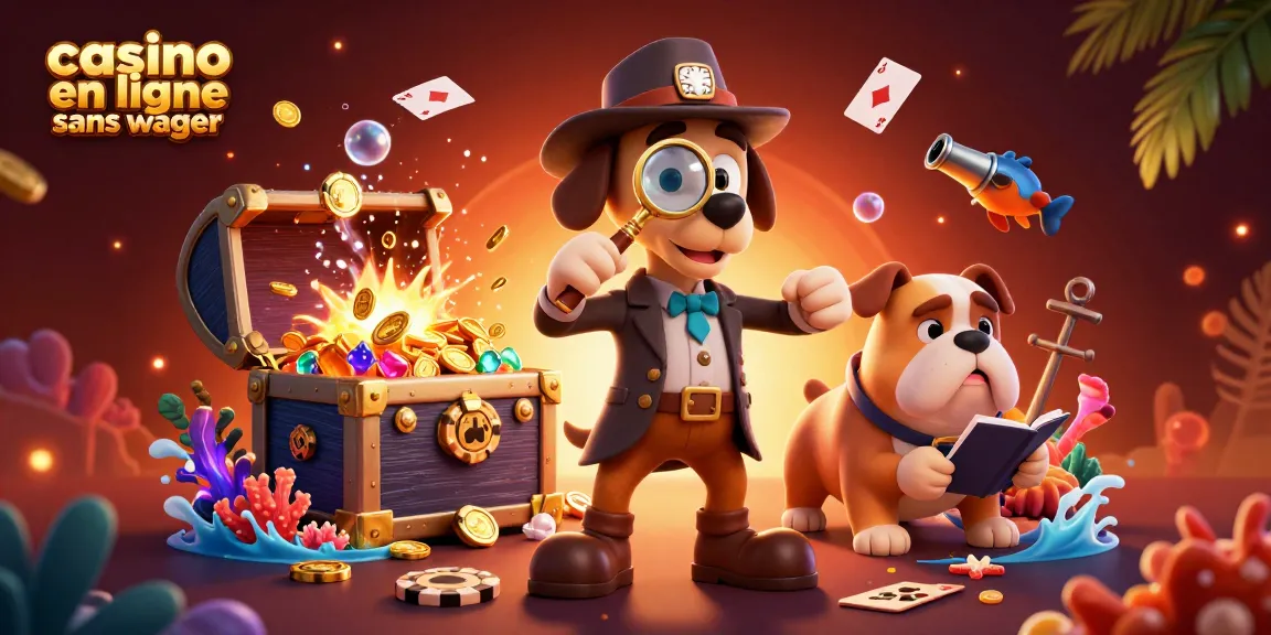 Visualisez le casino en ligne sans wager avec des personnages de détectives jouant et découvrant des trésors cachés.