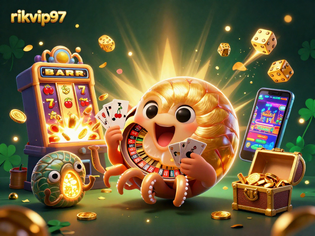 Experience thrilling gameplay with rikvip97 at a vibrant casino scene featuring a giant nautilus roulette wheel.