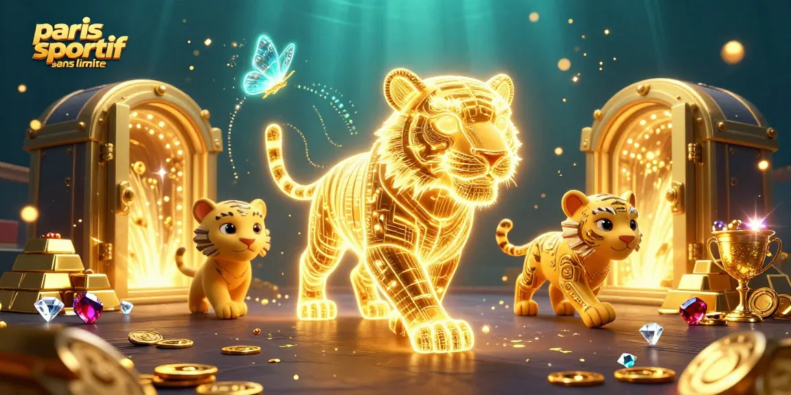 Pariez sur les paris sportifs sans limite avec un tigre doré et des trésors dans un casino fantastique.