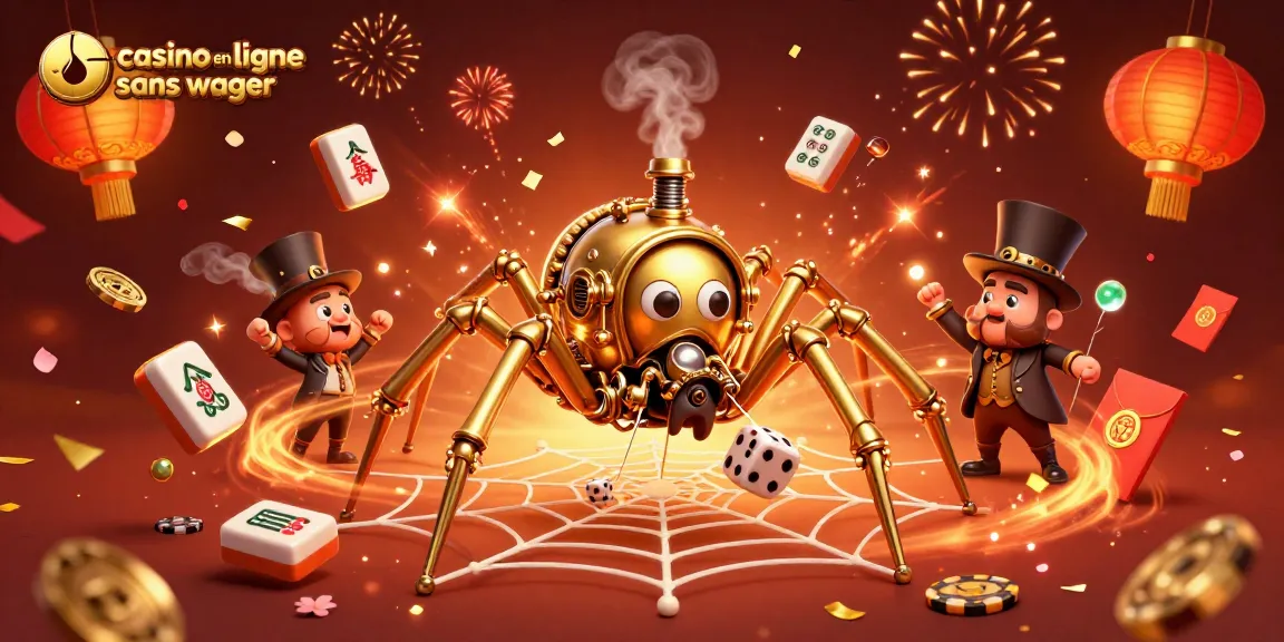 Profitez du jeu au casino en ligne sans wager avec une scène festive remplie d'éléments captivants.