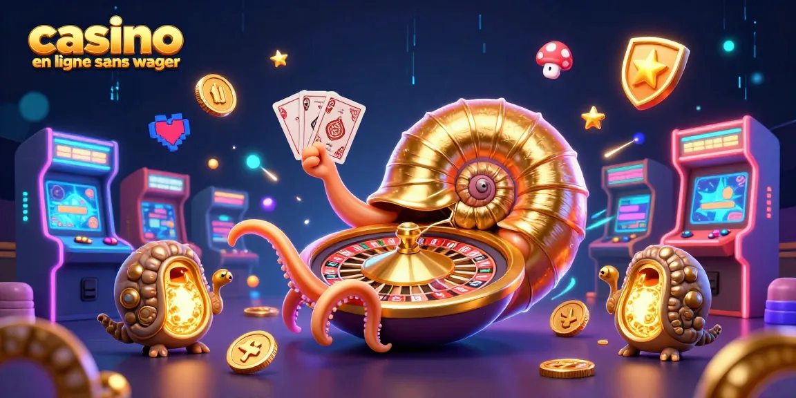 Gagnez avec des jeux de casino en ligne sans wager, avec une illustration 3D captivante de nautilus et machines colorées.