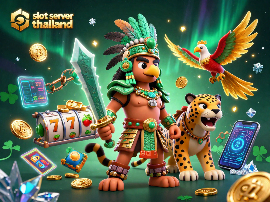 Experience thrilling gameplay at slot server thailand, featuring slot reels and crypto elements in a vibrant illustration.