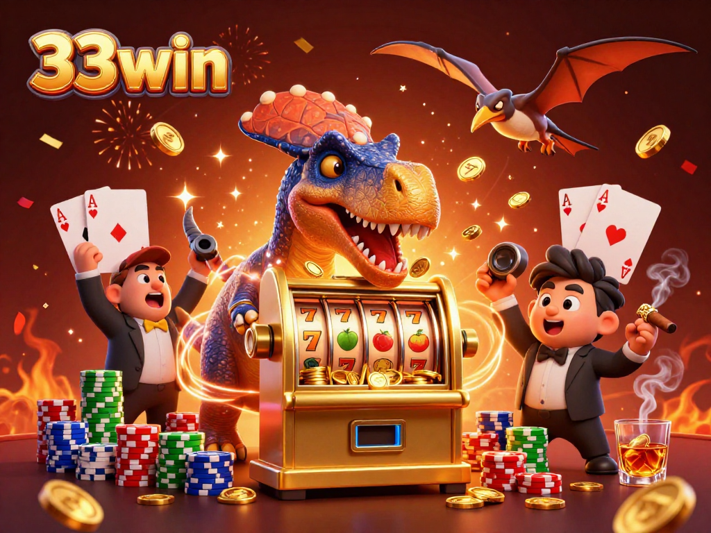 Experience winning moments at 33win with a pachycephalosaurus jackpot celebration in a vibrant casino.