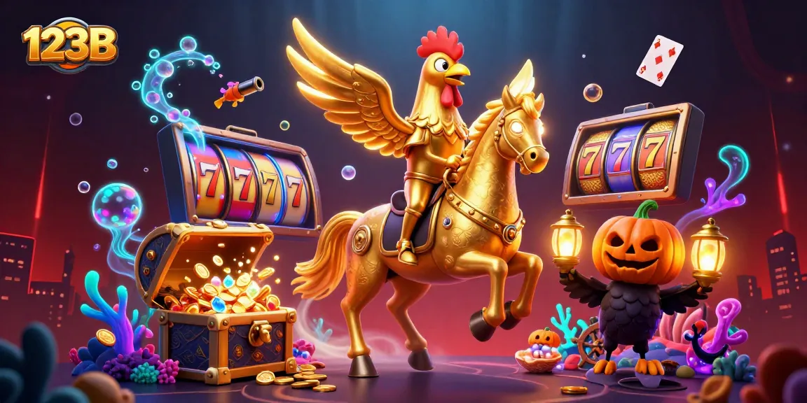 Experience thrilling games at 123B casino with captivating golden rooster characters and rich casino elements.