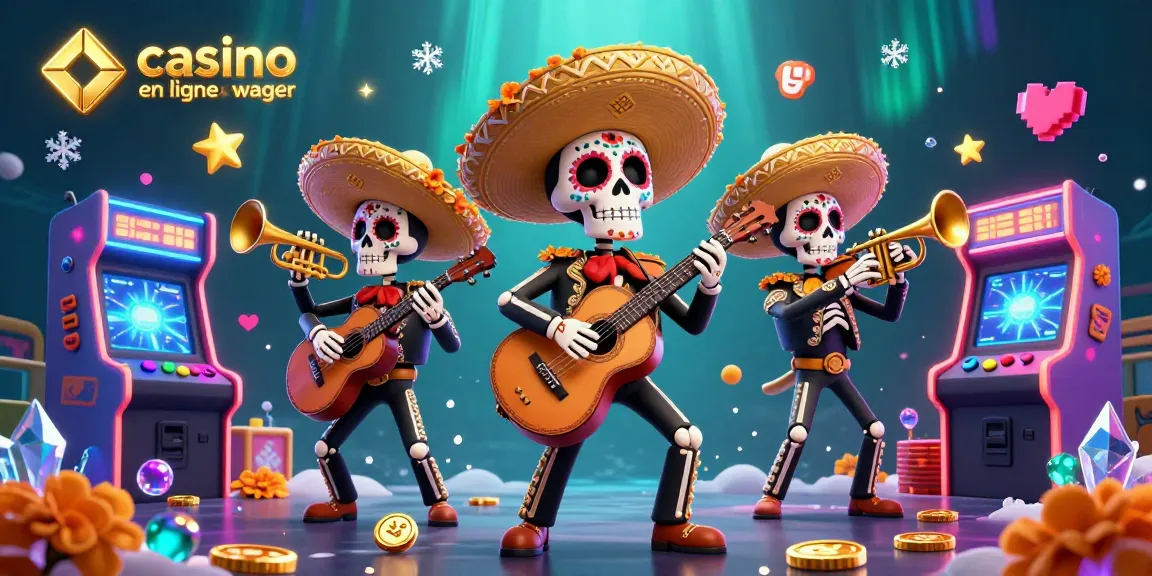 Profitez d'une illustration captivante sur le casino en ligne sans wager avec des mariachis squelettes colorés et des éléments de jeu éblouissants.